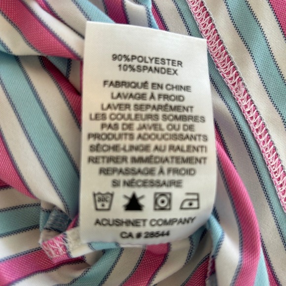FootJoy Mens ProDry Striped Golf Polo Shirt Pink Blue White Large Stretch Logo - Picture 8 of 10